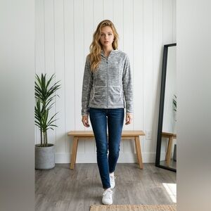 Vintage The North Face Womens Hoodie Zip Up Jacket Size Large Gray/White